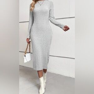 Gray Ribbed Knit Dress